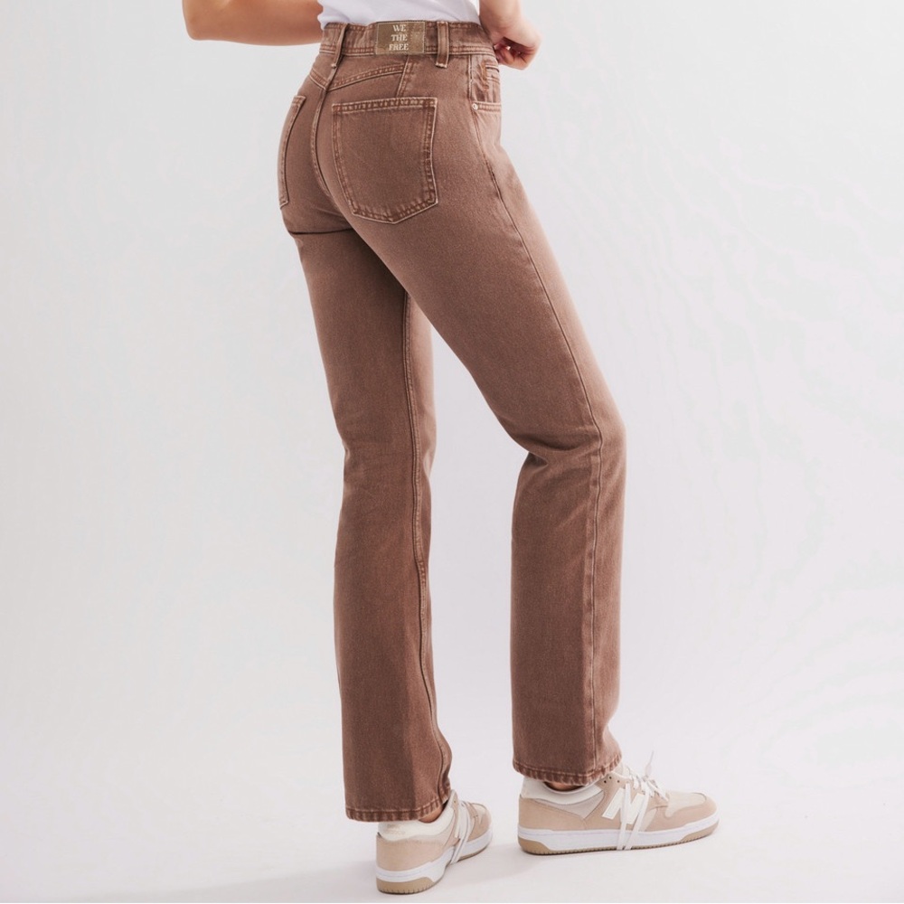New Free People Xena High Rise Slim Straight Jeans Chocolate Mousse - Picture 5 of 13